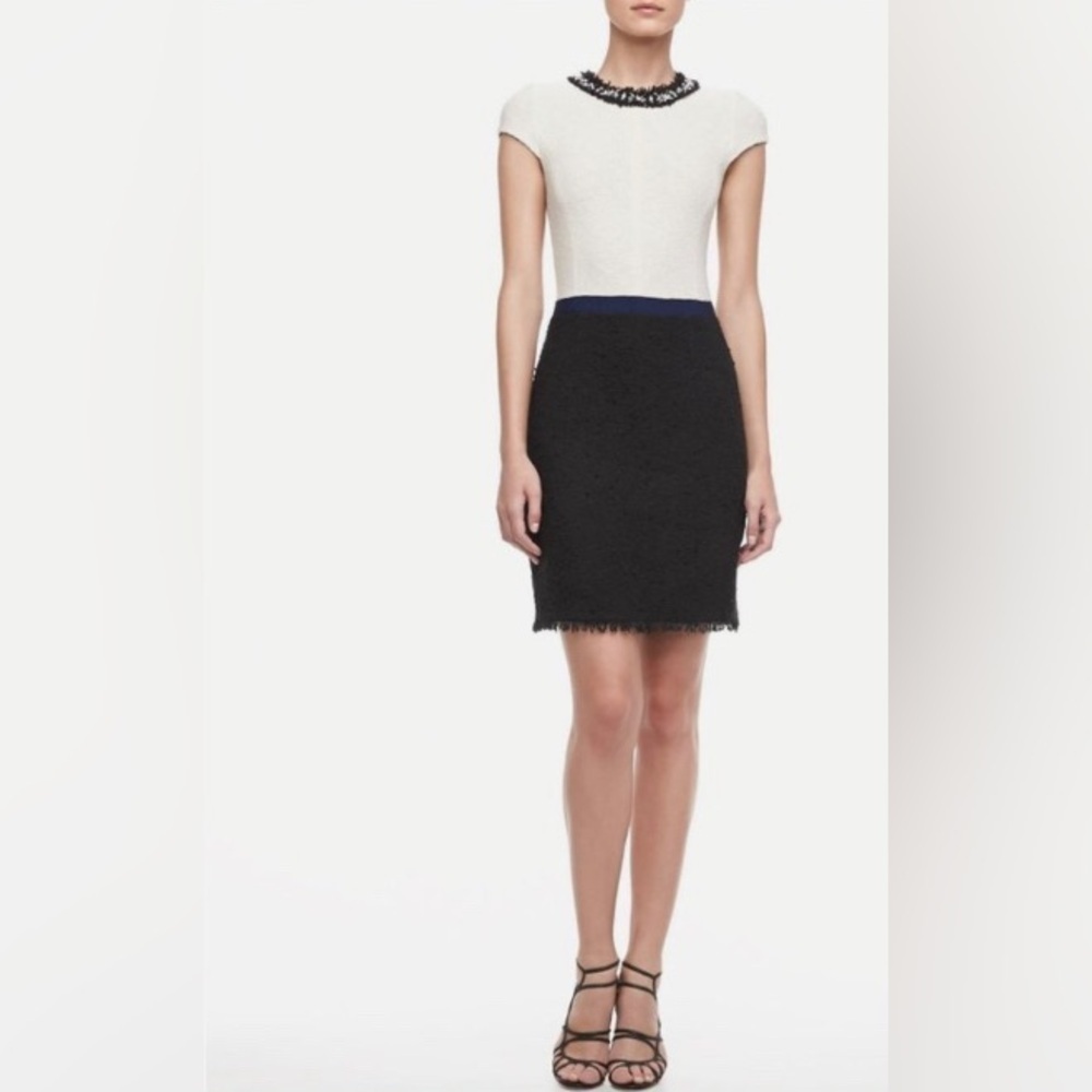 Rebecca Taylor size zero color block tweed knit dress short sleeves necklace